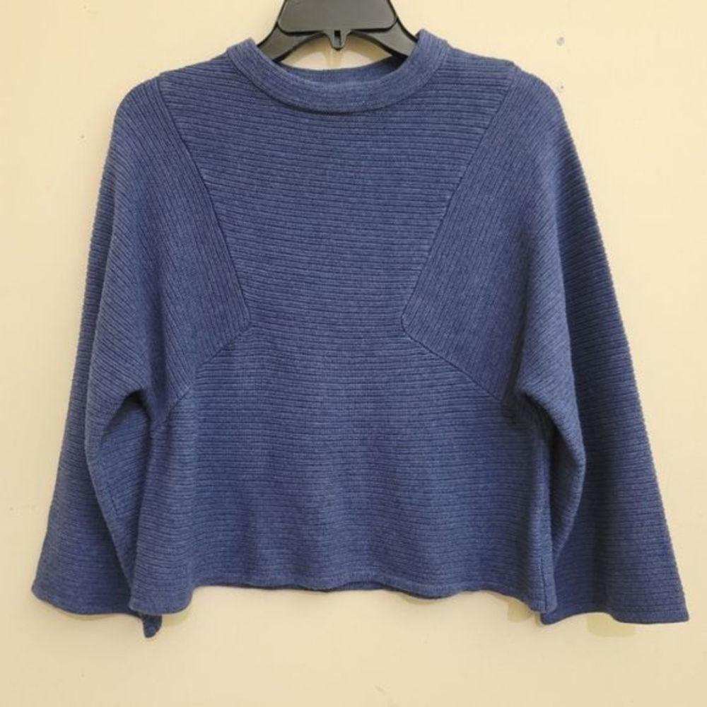 Topshop Navy Blue Ribbed Crewneck Sweater